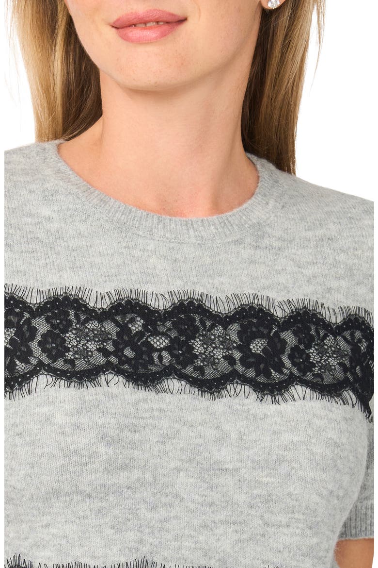 Lace Stripe Short Sleeve Sweater, Alternate, color, LIGHT HEATHER GREY