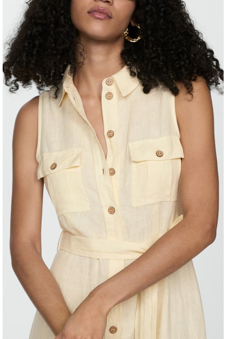 Sleeveless Belted Linen Midi Shirtdress, Alternate, color, PASTEL YELLOW