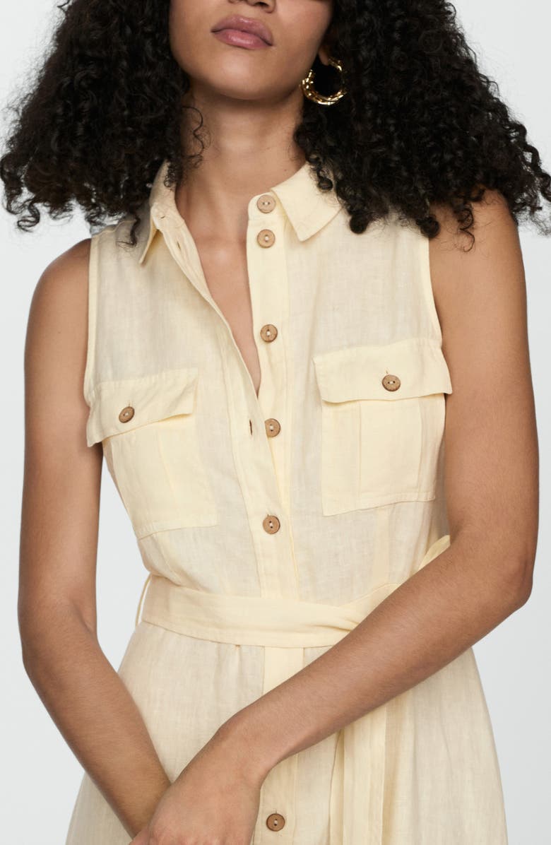 MANGO Sleeveless Belted Linen Midi Shirtdress, Alternate, color,