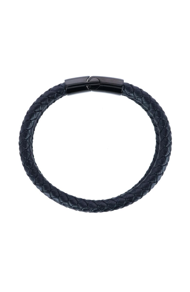 Trafalgar Simple Double Band Braided Secure Clasp Leather Bracelet, Alternate, color, Black