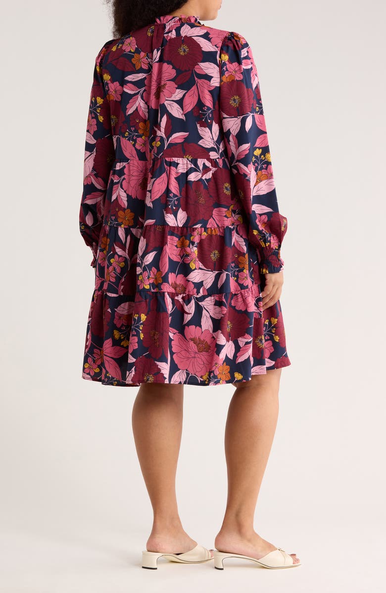 Caslon<sup>®</sup> Long Sleeve Tiered Crepe Dress, Alternate, color, Navy- Burgundy Garden Floral
