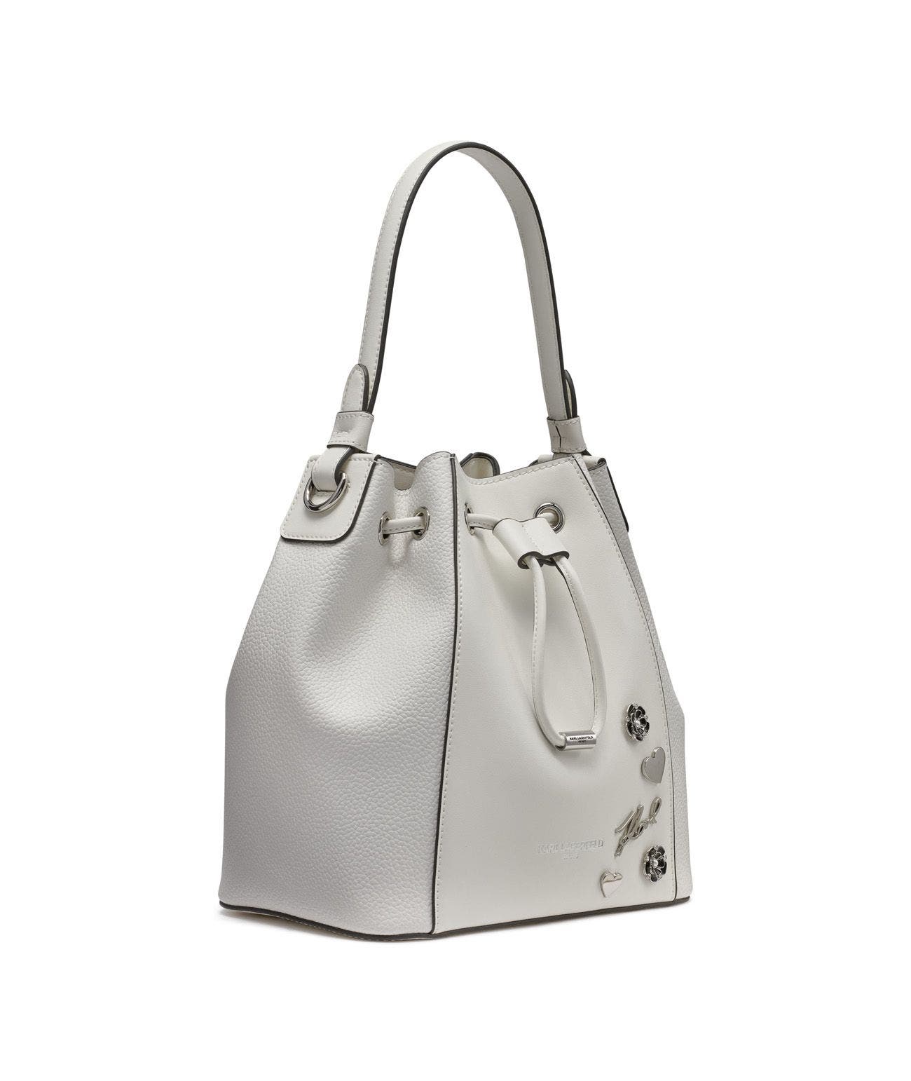 KARL LAGERFELD PARIS Adele Bucket, Alternate, color, White/Silver