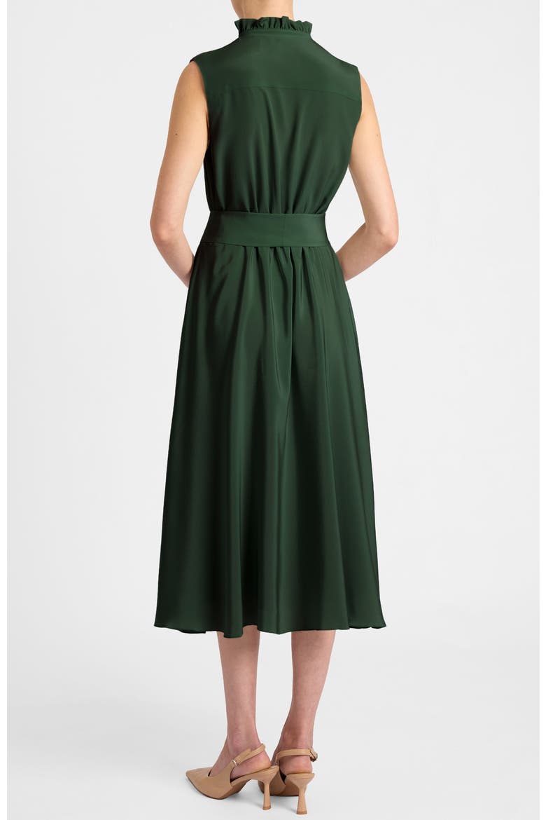 Nirva Silk Ruffle-Neck Midi Dress, Alternate, color, Evergreen