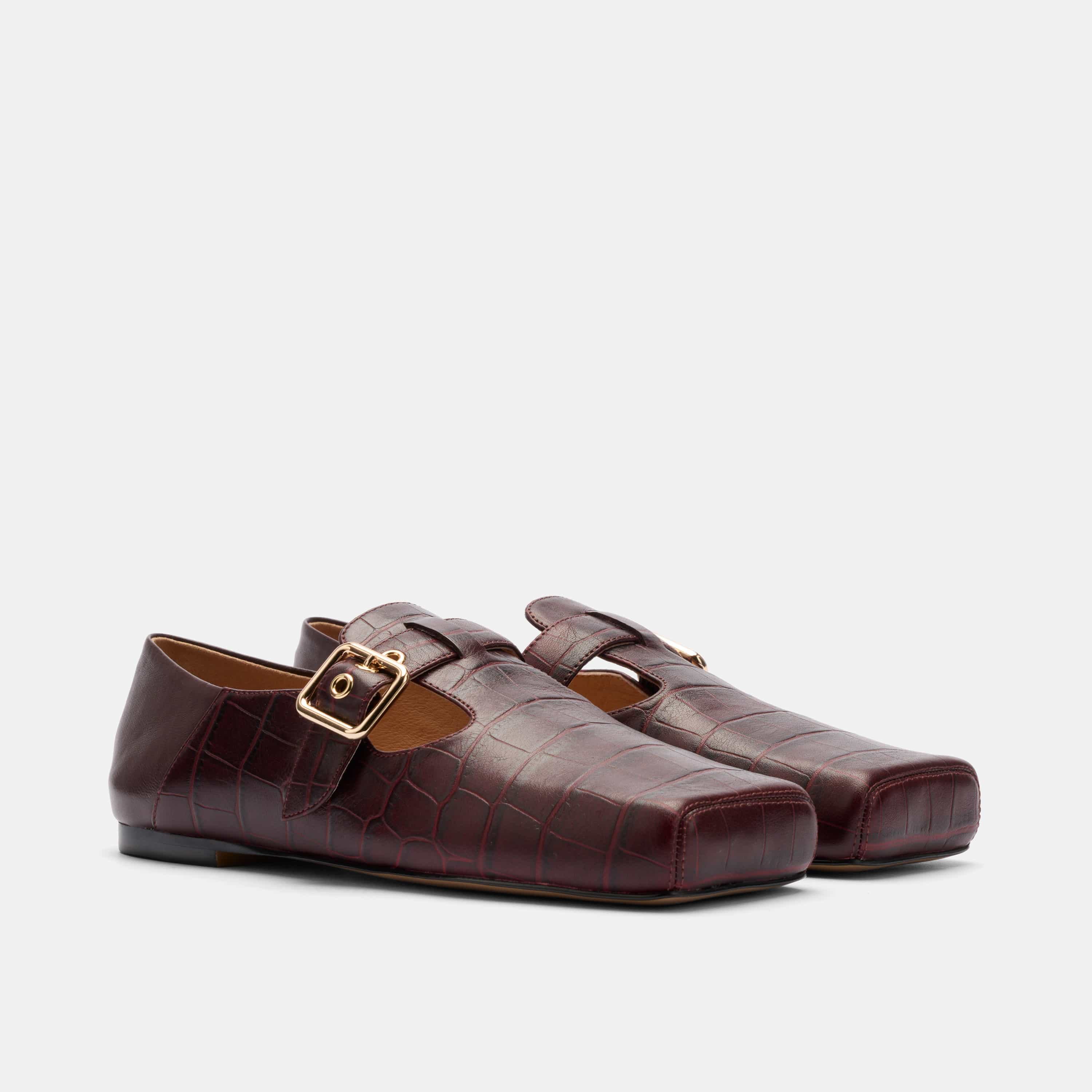 Sutton Croc Embossed Leather Mary Jane Flat, Alternate, color, Burgundy Croc