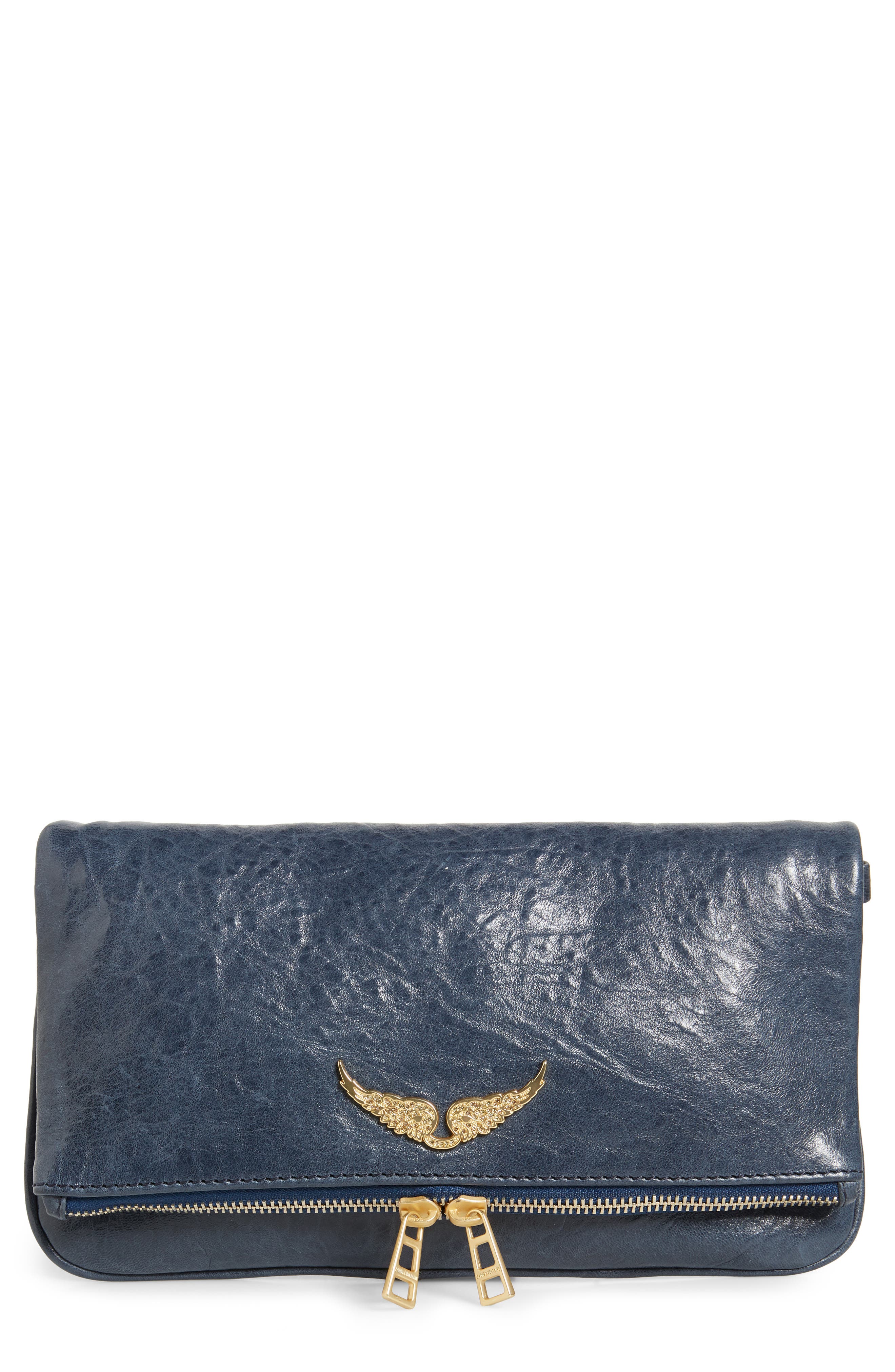 Zadig & Voltaire Zagid & Voltaire Rock Crush Leather Clutch, Main, color, 