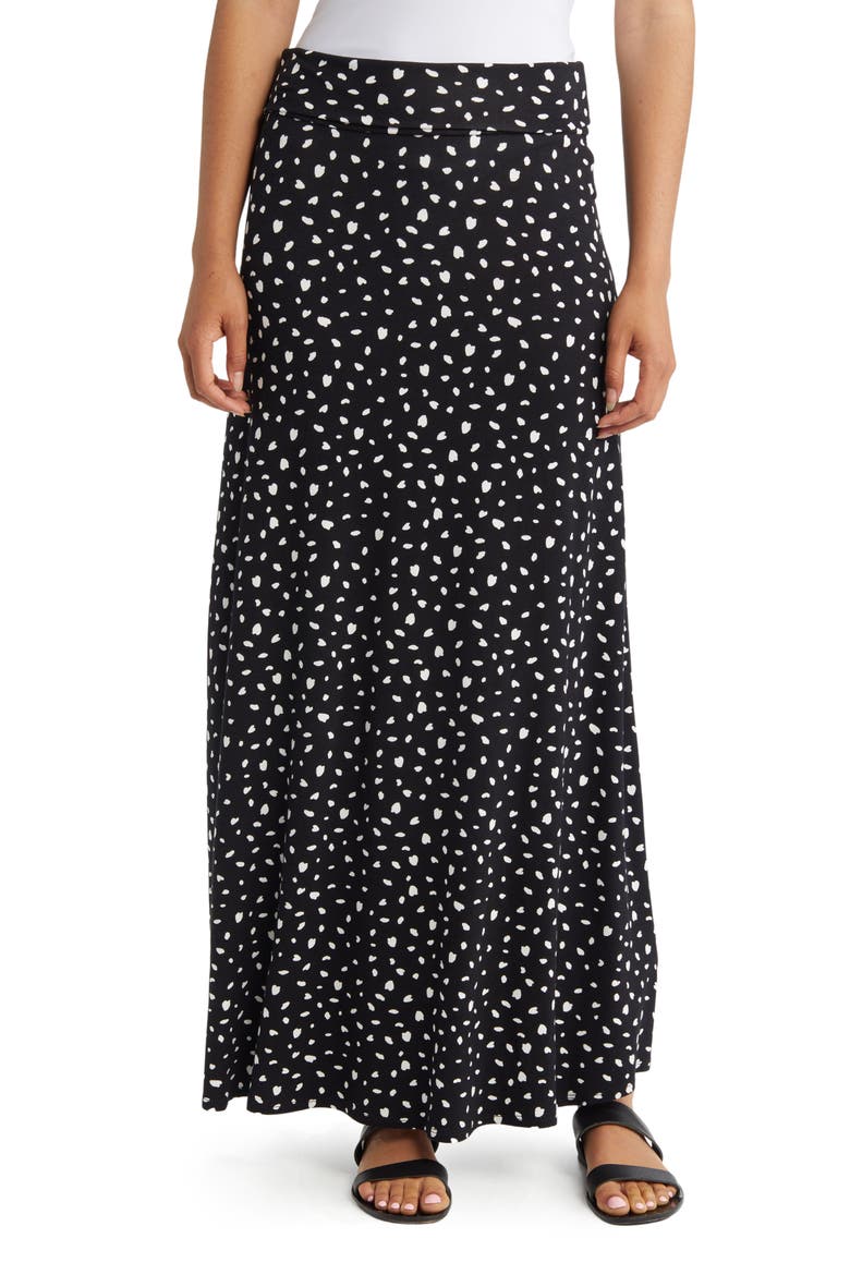 Roll Waist Maxi Skirt, Main, color, BLACK/IVORY