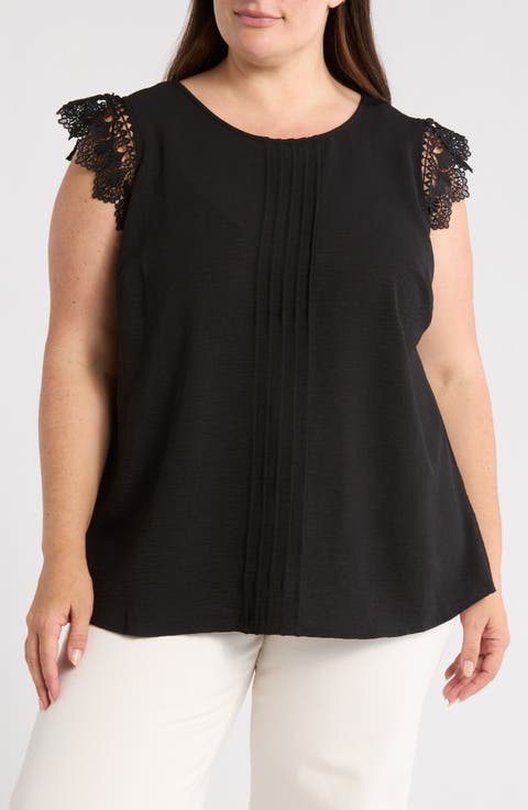 Lace Cap Sleeve Textured Top (Plus)