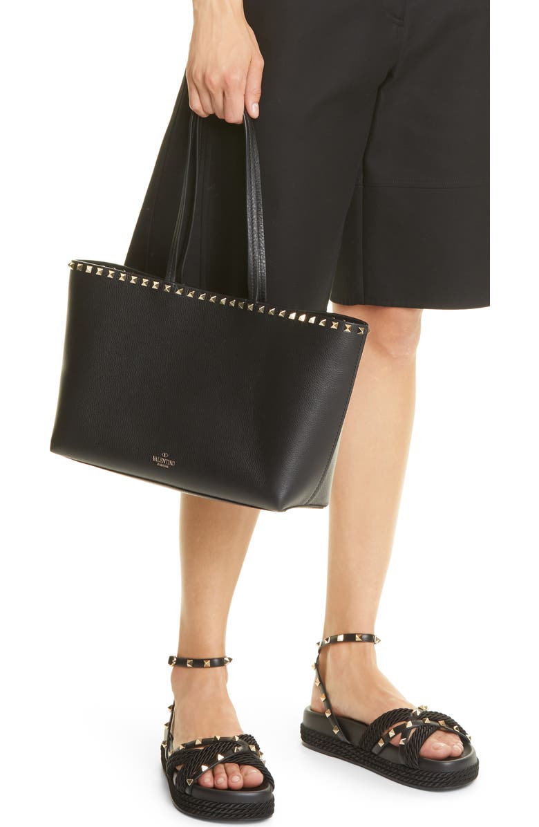 Valentino Garavani Small Rockstud Leather Tote, Alternate, color,