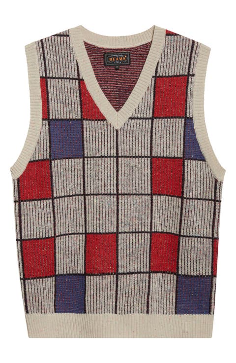 Block Pattern Wool Blend Sweater Vest