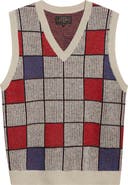 BEAMS Block Pattern Wool Blend Sweater Vest