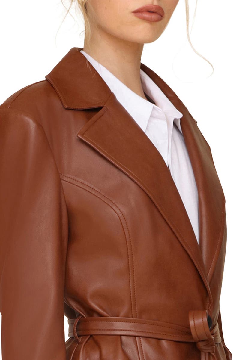 Avec Les Filles Faux-Ever Leather<sup>™</sup> Strong Shoulder Belted Blazer, Alternate, color, Cherrywood
