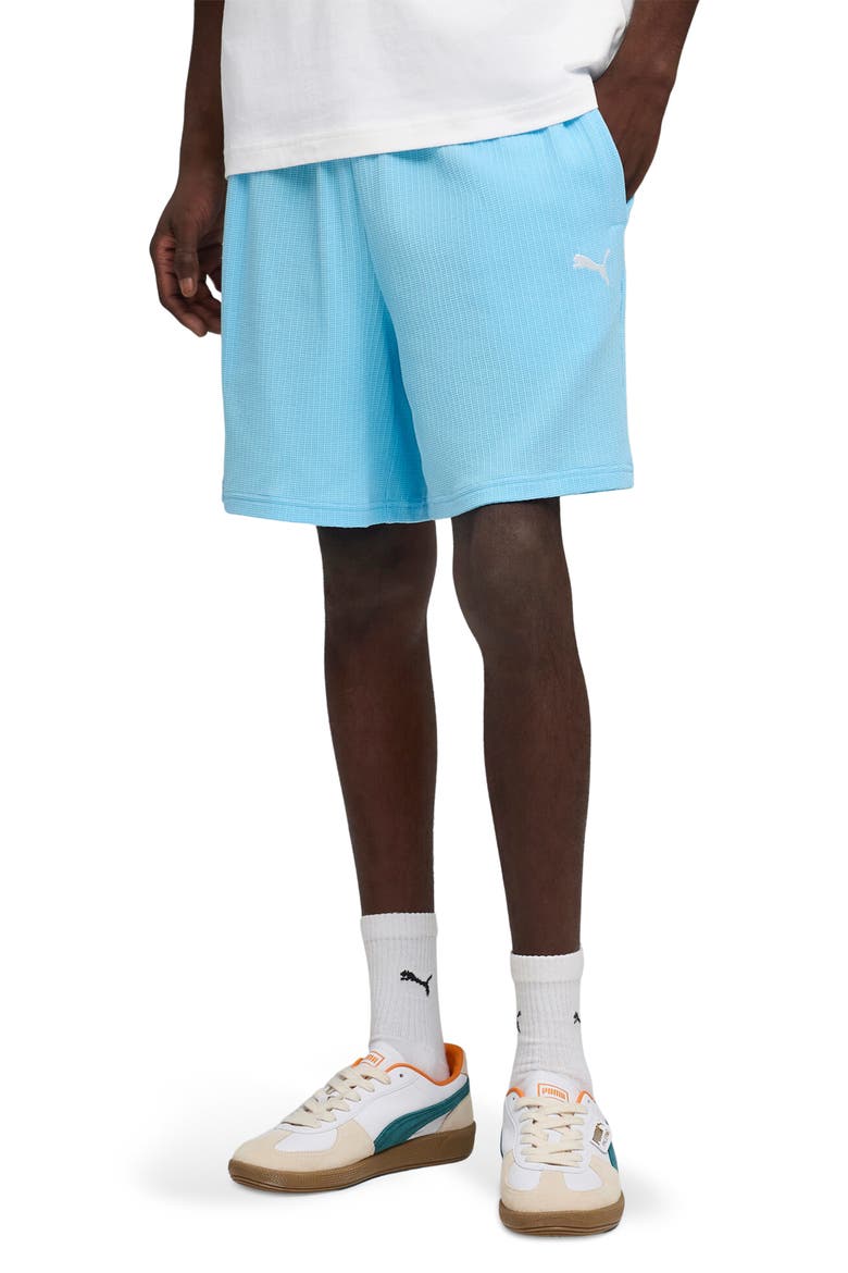 Wardrobe Essentials Relaxed Waffle Knit Shorts, Main, color, VIBRANT BLUE