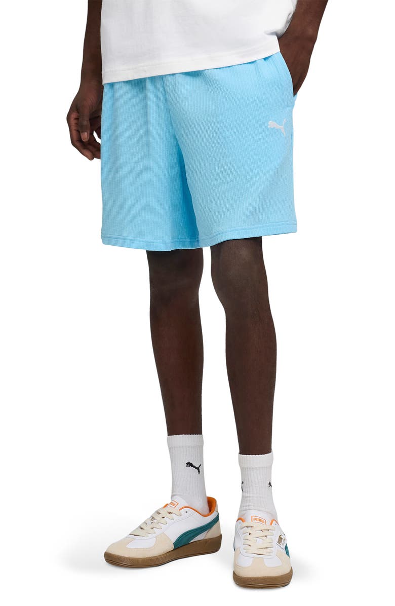 PUMA Wardrobe Essentials Relaxed Waffle Knit Shorts, Main, color, Vibrant Blue