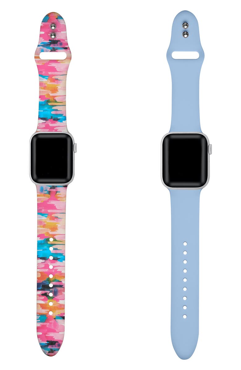 The Posh Tech Assorted 2-Pack Silicone Apple Watch<sup>®</sup> Watchbands, Alternate, color, Pink Tie-Dye/ Periwinkle