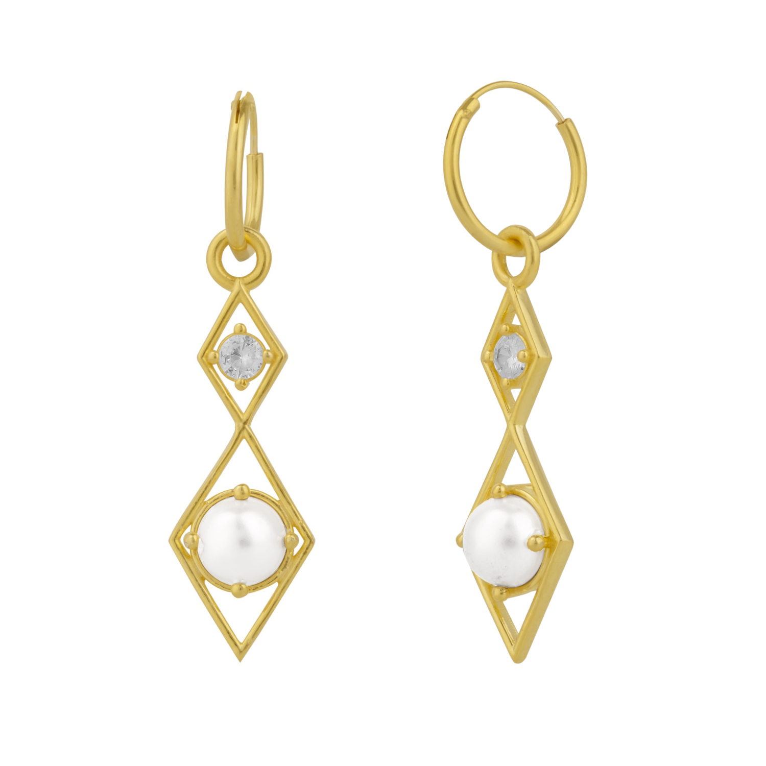 Spero London Sterling Silver Rhombus 3d Pearl Earrings In Gold