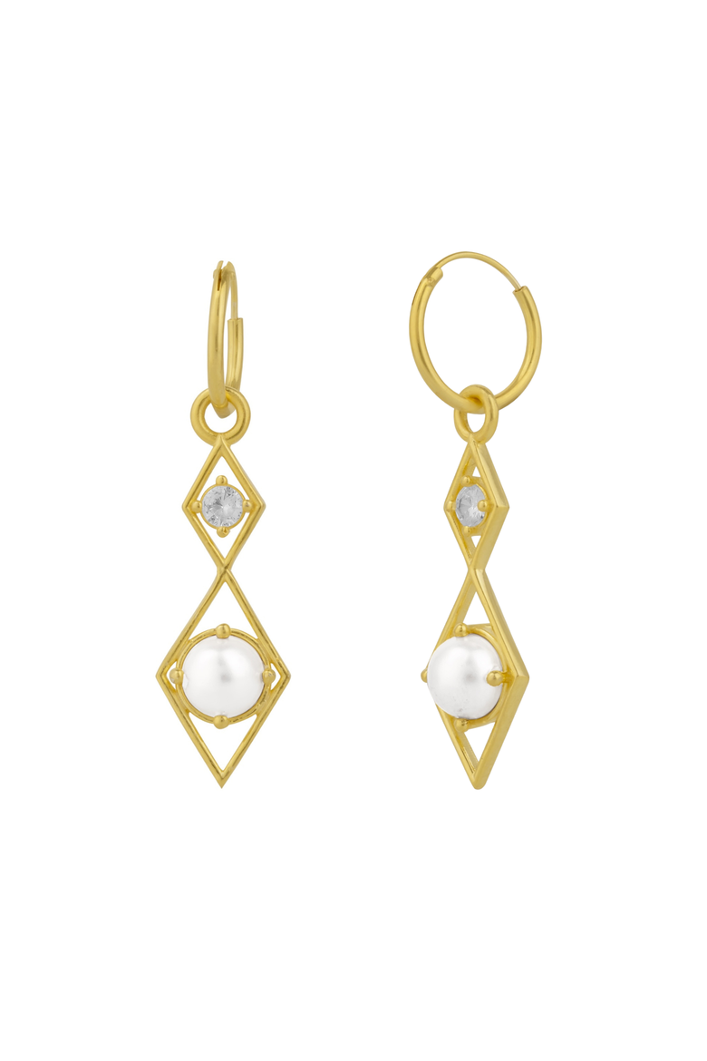 Sterling Silver Rhombus 3D Pearl Earrings, Main, color, Gold
