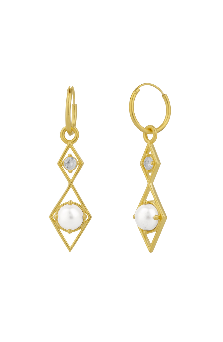 Spero London Sterling Silver Rhombus 3D Pearl Earrings, Main, color, Gold