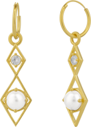 Spero London Sterling Silver Rhombus 3D Pearl Earrings