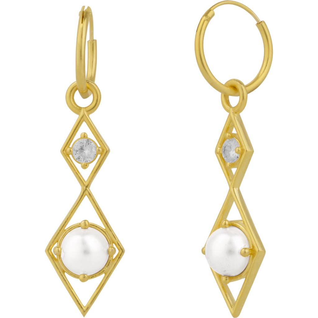 Spero London Sterling Silver Rhombus 3d Pearl Earrings In Gold