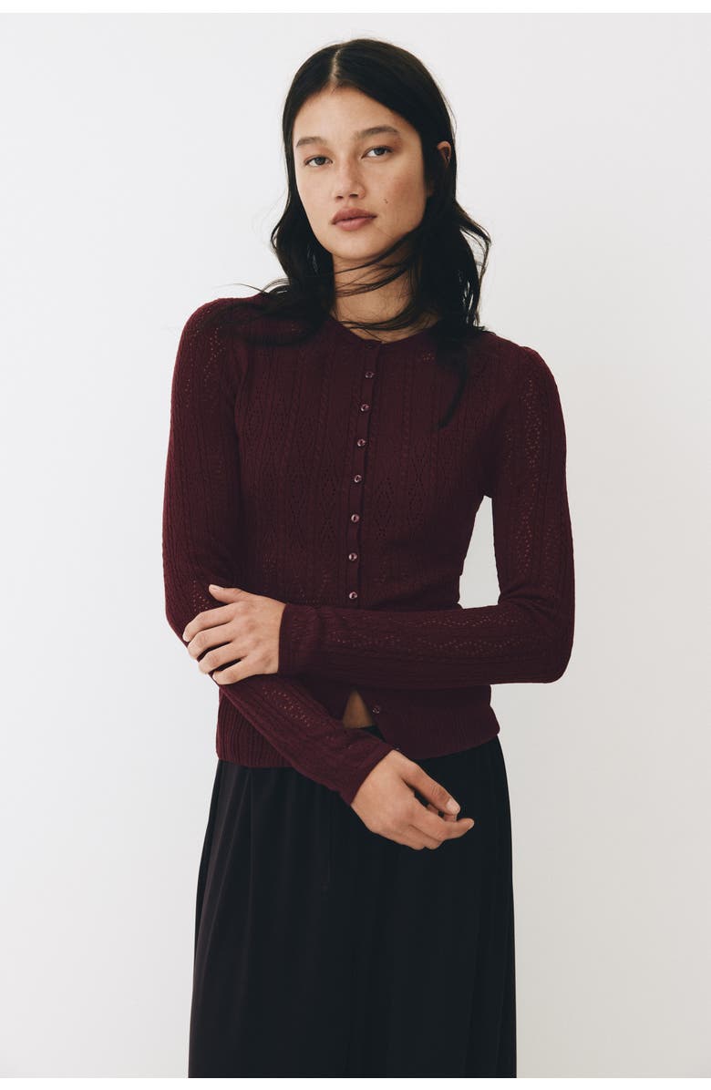H&M Pointelle-knit cardigan, Main, color, Burgundy