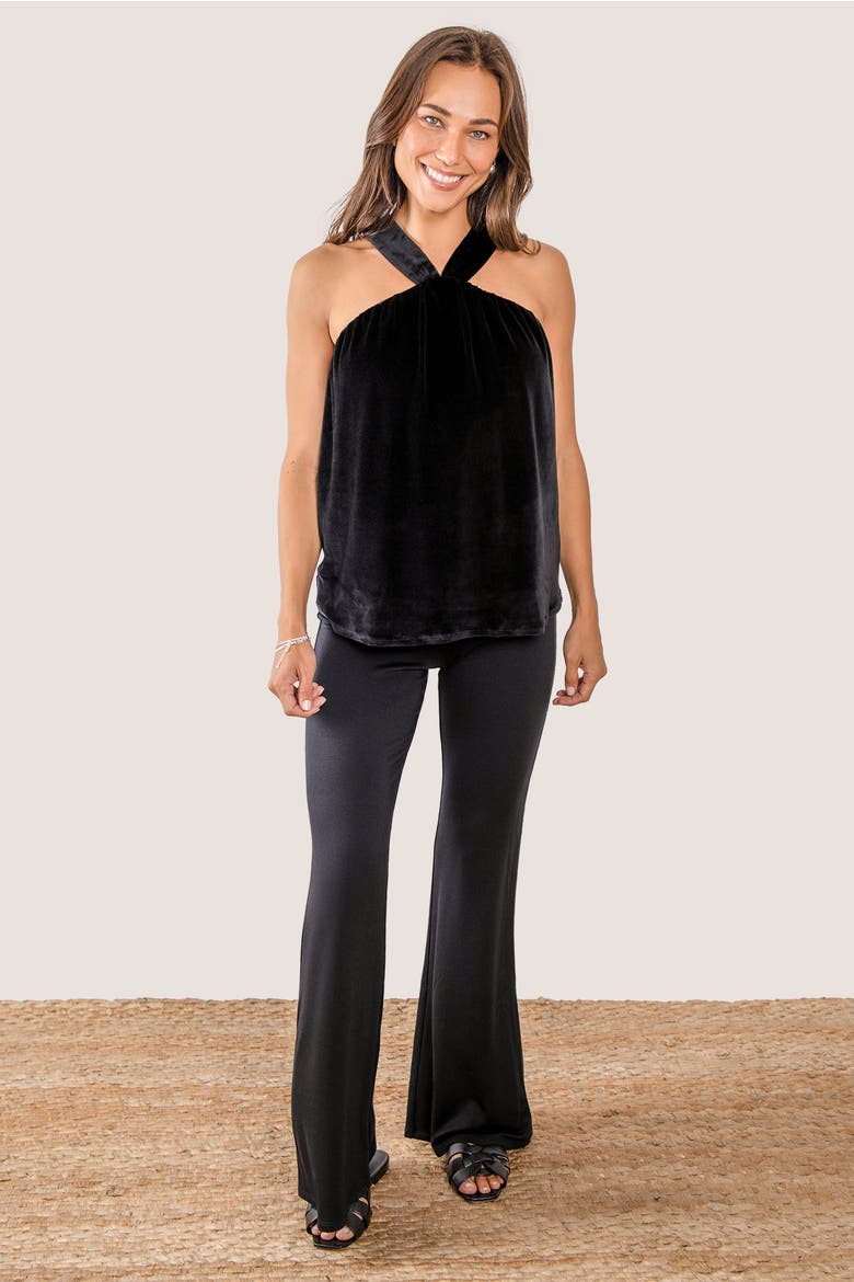 Velour Cosmo Halter Lounge Top, Alternate, color, Black