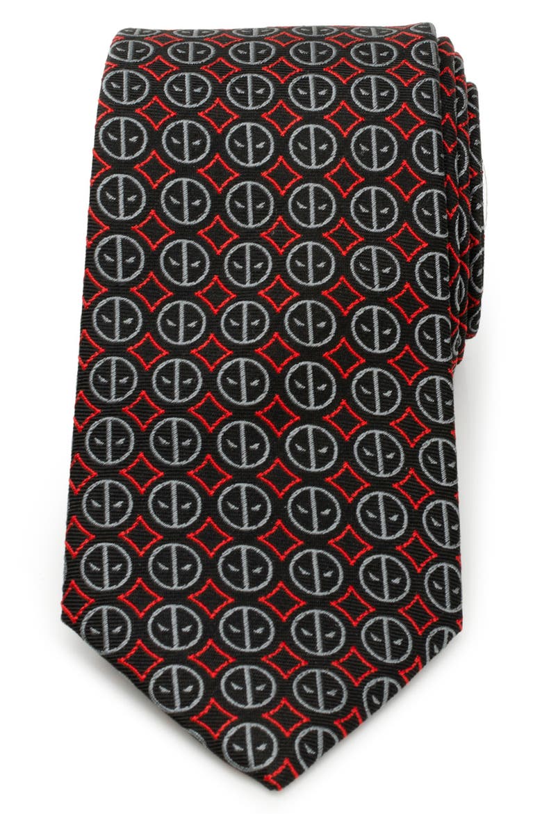 x Marvel Deadpool Medallion Silk Blend Tie, Main, color, BLACK