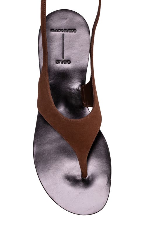 Black Suede Studio Suede Thong Flat Ankle-strap Sandals In Brown Suede