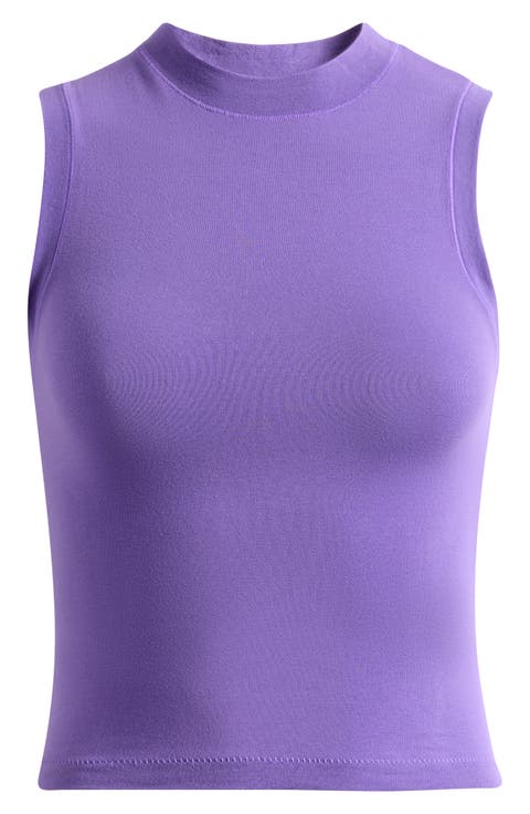 Stretch Cotton Jersey Mock Neck Tank (Regular & Plus)