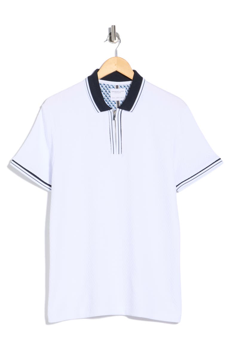 DENIM AND FLOWER Textured Square Polo, Main, color, White