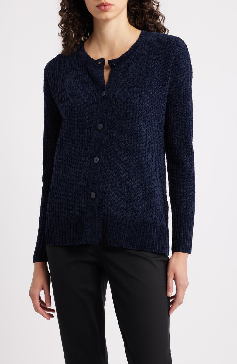 Eileen Fisher Crewneck Cardigan, Main, color, Ink