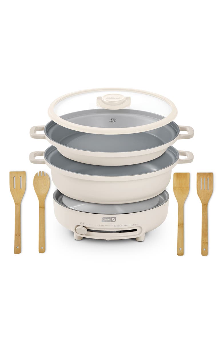 Dash Stacks 8-Piece Ceramic Cookware Set with Electric Burner, Main, color, Cream