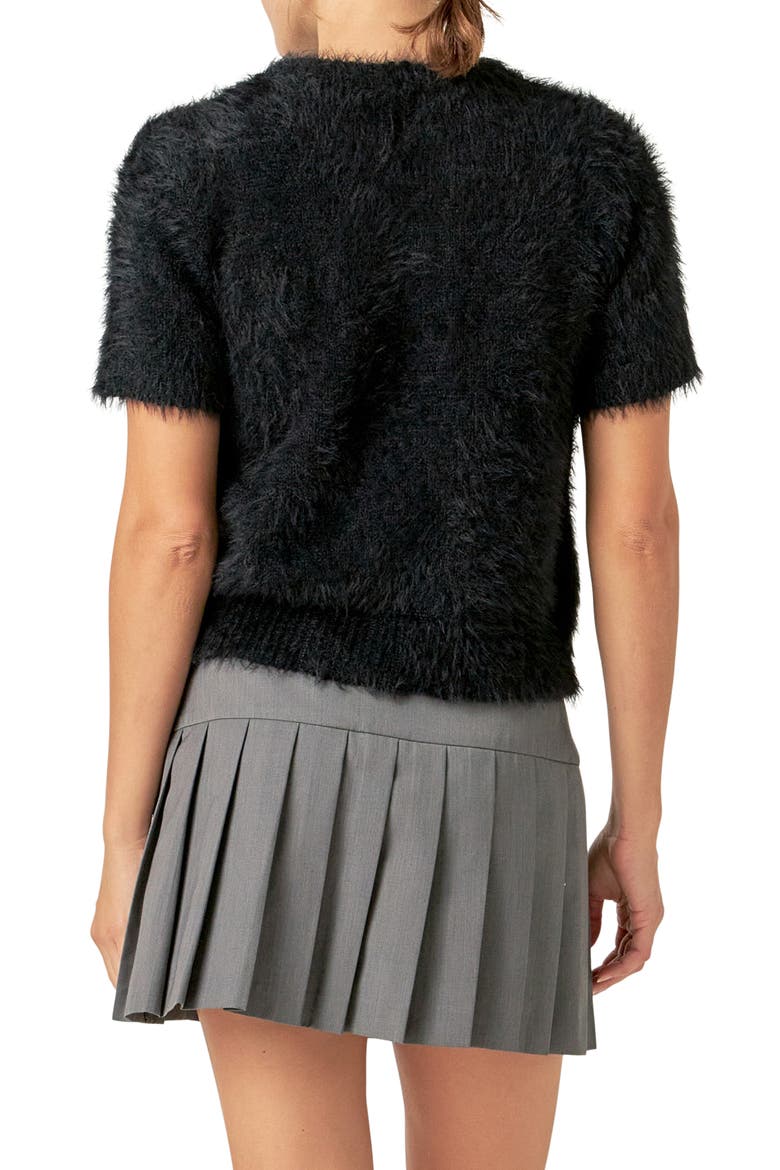 Rhinestone Logo Short Sleeve Sweater, Alternate, color, BLACK