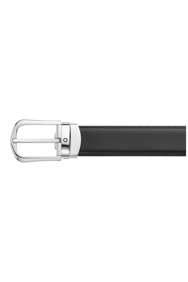 Horseshoe Buckle Reversible Leather Belt, Alternate, color, BLACK