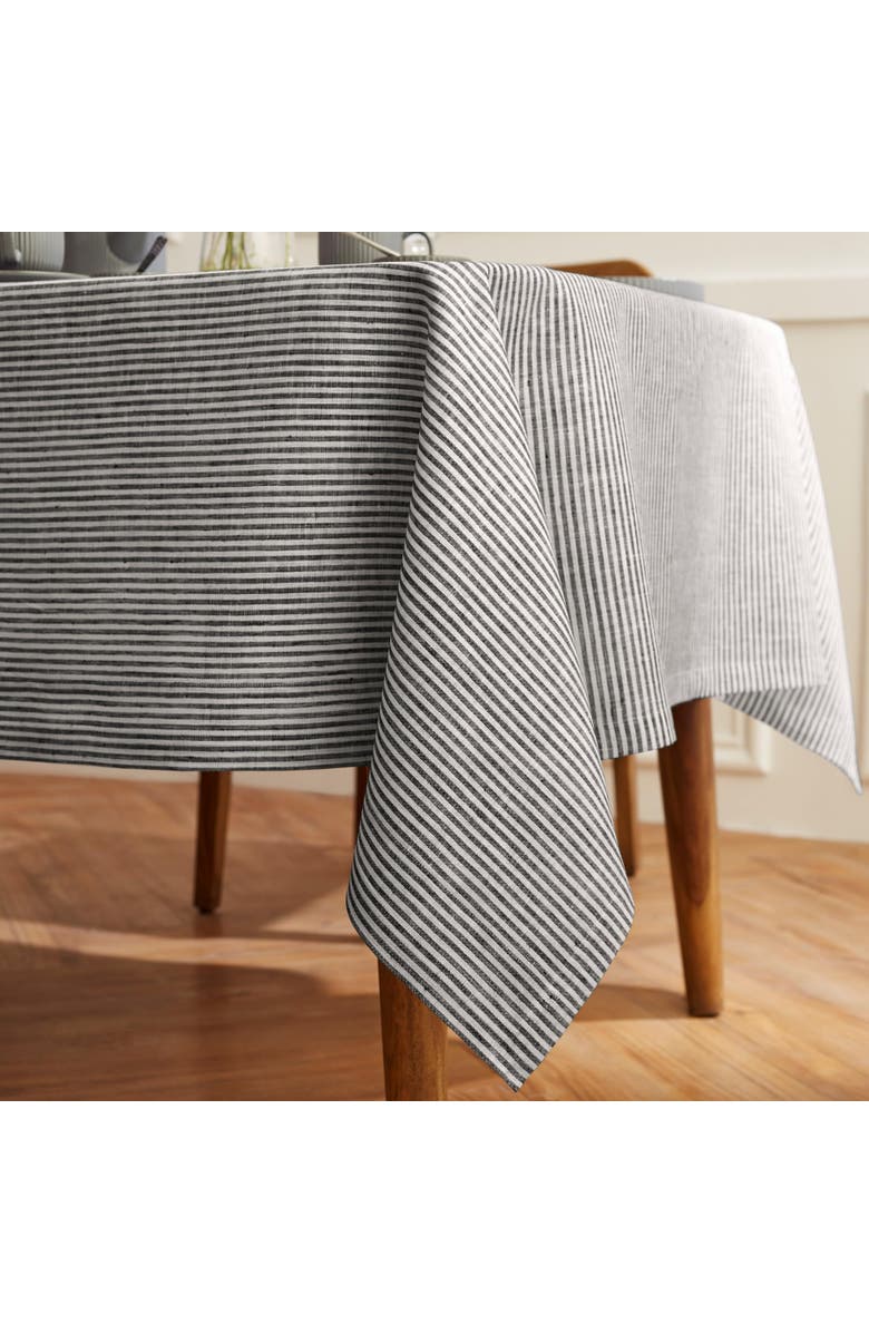 Solino Home Linen Tablecloth - Narrow Stripe, Alternate, color, Black And White