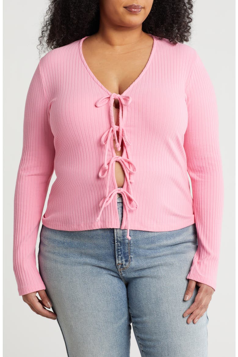 Tie Front Sweater, Main, color, PINK