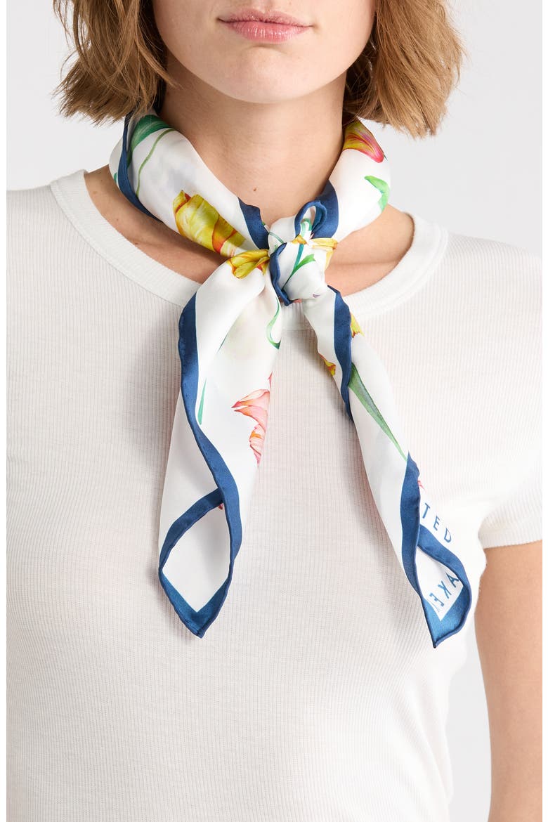 Floral Silk Twill Square Scarf, Main, color, BLUE