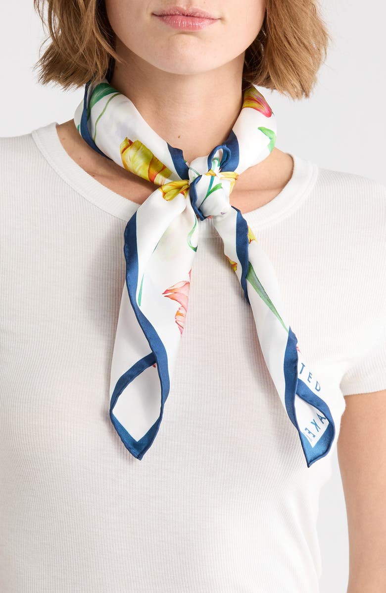 Ted Baker London Floral Silk Twill Square Scarf, Main, color, Blue