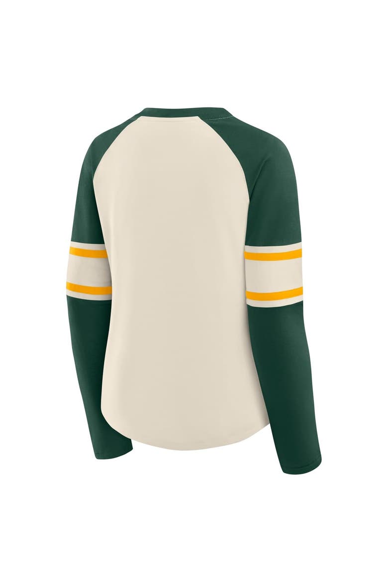 Women's Fanatics Cream/Green Green Bay Packers Hometown Gridiron Hero Raglan Lace-Up V-Neck Long Sleeve T-Shirt, Alternate, color, Cream