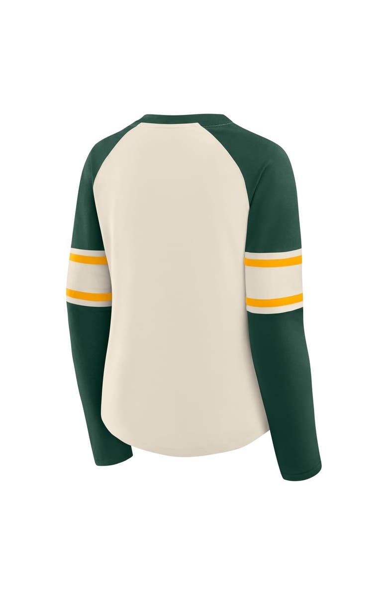 FANATICS Women's Fanatics Cream/Green Green Bay Packers Hometown Gridiron Hero Raglan Lace-Up V-Neck Long Sleeve T-Shirt, Alternate, color, Cream