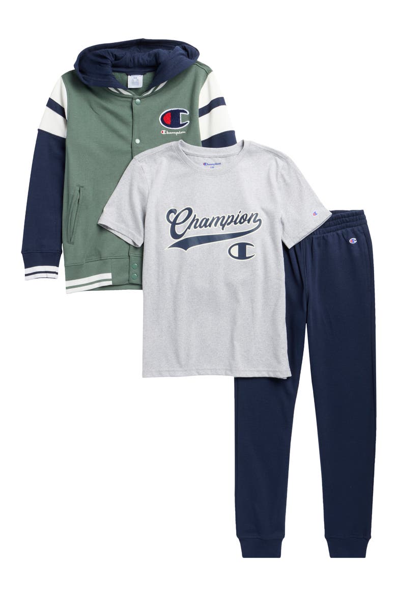 Kids' Hooded Fleece Jacket, T-Shirt & Joggers Set, Main, color, NAVY BLAZER
