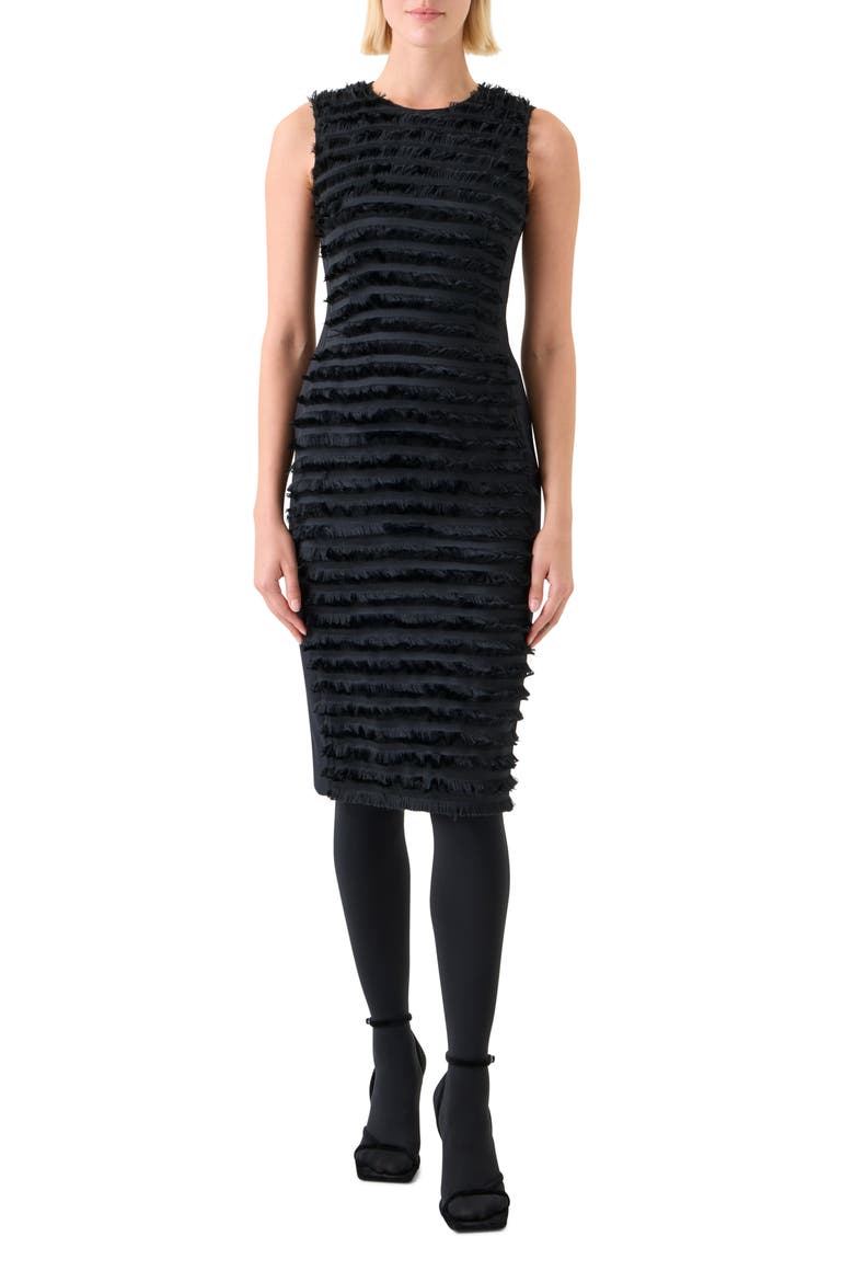 Fringe Stripe Sleeveless Dress, Main, color, BLACK