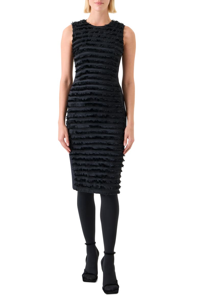 Akris punto Fringe Stripe Sleeveless Dress, Main, color, Black