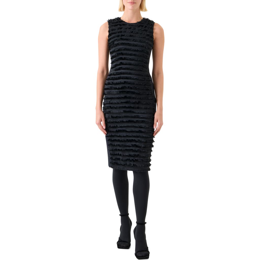 Akris Punto Fringe Stripe Sleeveless Dress In Black
