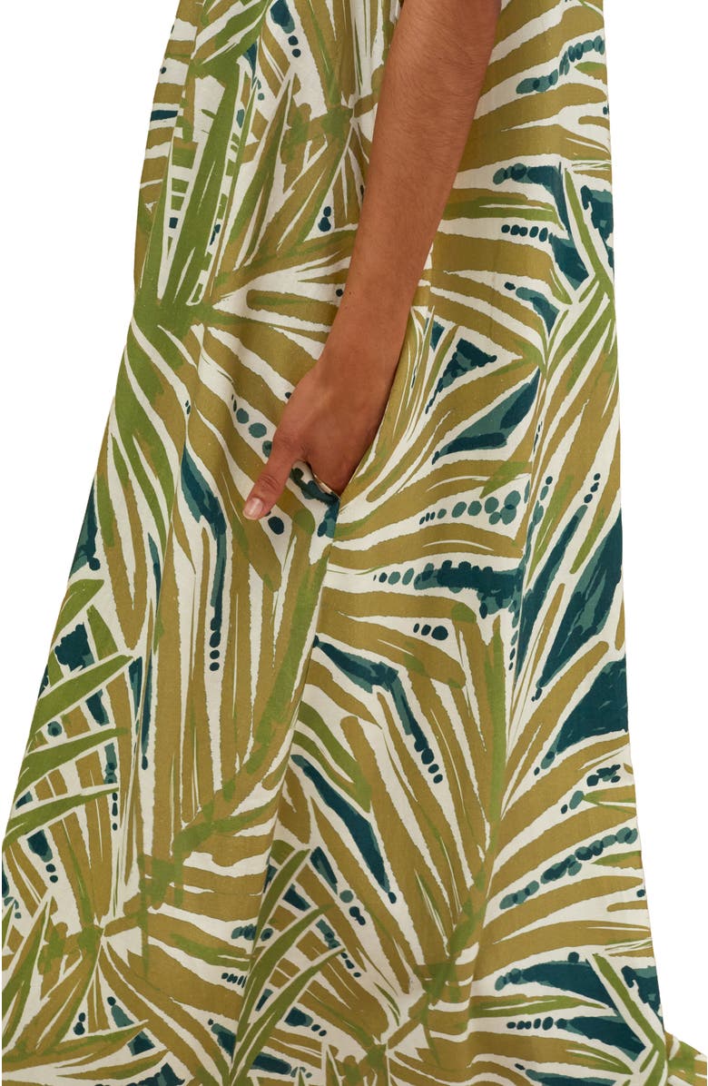 Celtic & Co. Sleeveless V-Neck Linen Maxi Dress, Alternate, color, Palm Print