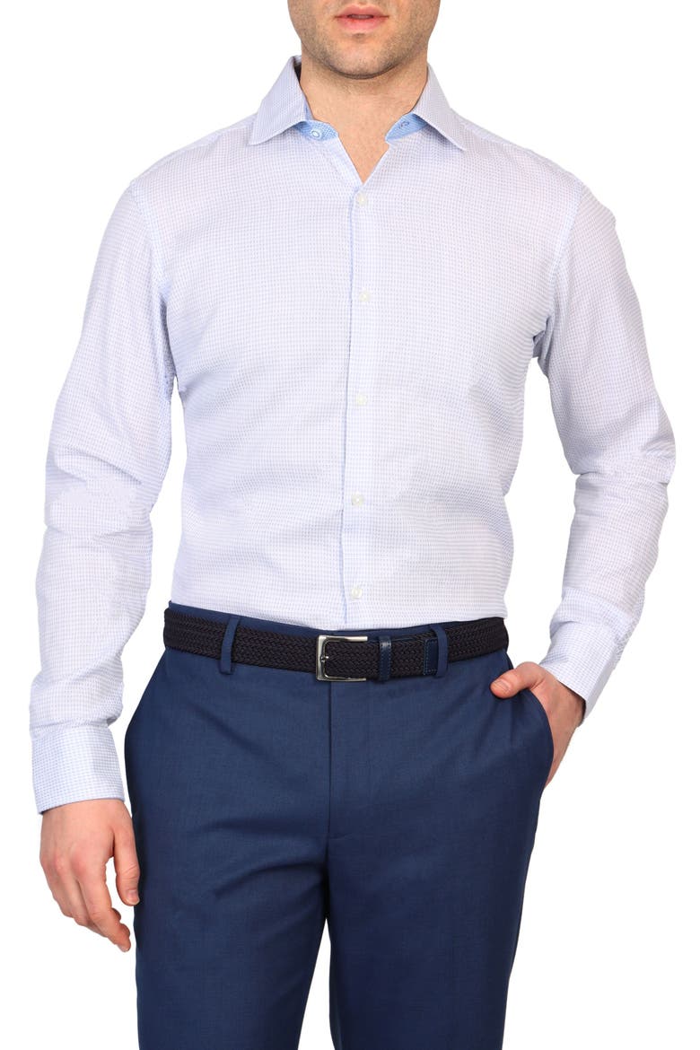 Trim Fit Dobby Non-Iron Stretch Dress Shirt, Main, color, SKY BLUE