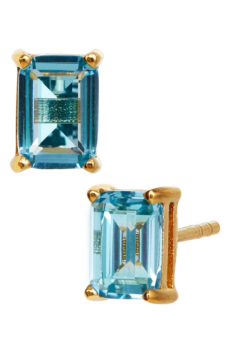 SAVVY CIE JEWELS Vermeil Sterling Silver Emerald Cut CZ Box Stud Earrings, Main, color, Aquamarine - March