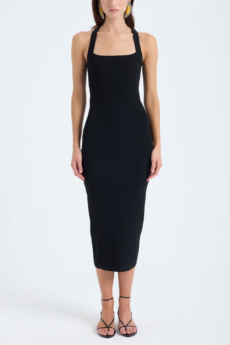 Azura Crisscross Back Sleeveless Rib Knit Bodycon Midi Sweater Dress, Main, color, Black