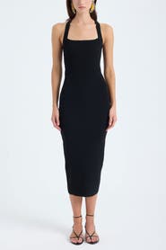 Monlicia Azura Crisscross Back Sleeveless Rib Knit Bodycon Midi Sweater Dress