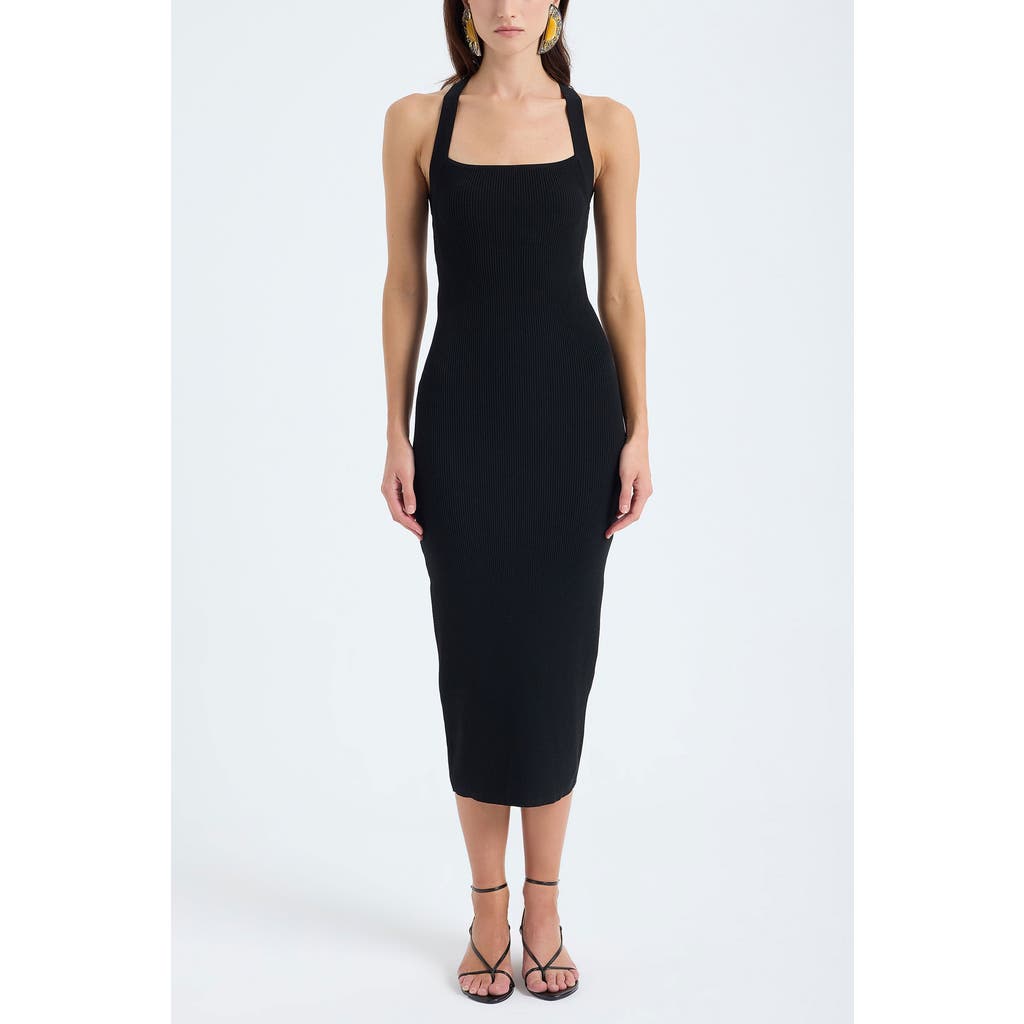 Monlicia Azura Crisscross Back Sleeveless Rib Knit Bodycon Midi Sweater Dress in Black at Nordstrom