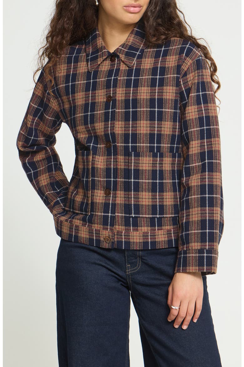 Check Canvas Utility Jacket, Main, color, DARK BLUE/ BROWN CHECK